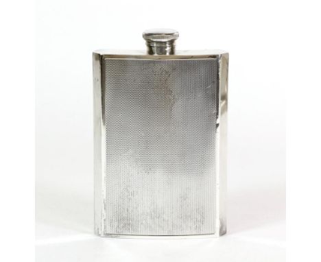 An Art Deco Electroplated Hip Flask, Dunhill, circa 1930, of slightly curved form with faceted sides and engine turned engrav