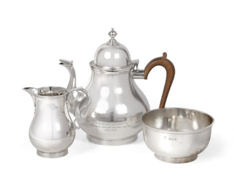 Military Interest: A George V Silver Three Piece Tea Service, Z Barraclough & Sons, London 1918, of baluster form, the teapot