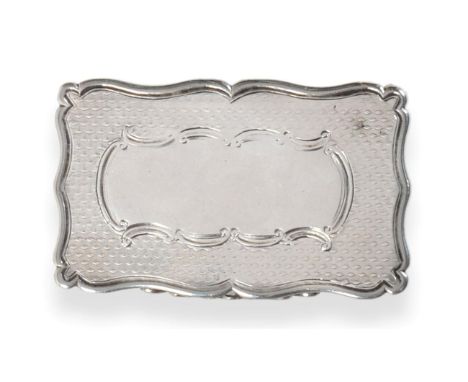 A Victorian Silver Snuff Box, Edward Smith, Birmingham 1857, shaped rectangular with engine turned engraving, a vacant reserv