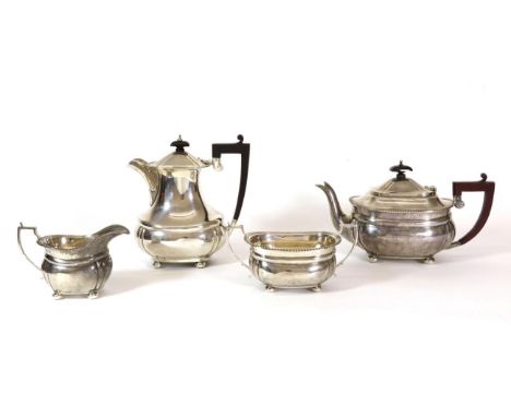 A Matched Silver Four Piece Tea Service, I S Greenberg & Co, Birmingham 1935-38, the hot water jug Adie Bros., Birmingham 195