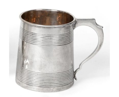 A George III Silver Christening Mug, George Knight, London 1818, plain tapering with reeded bands, engraved with initials to 