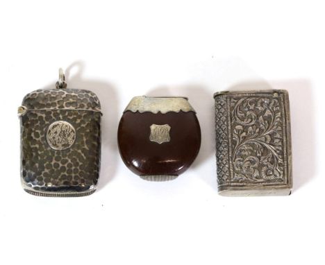 A Late Victorian Silver Vesta Case, George Unite, Birmingham 1897, with planished finish, monogrammed and dated Nov 22 1899; 