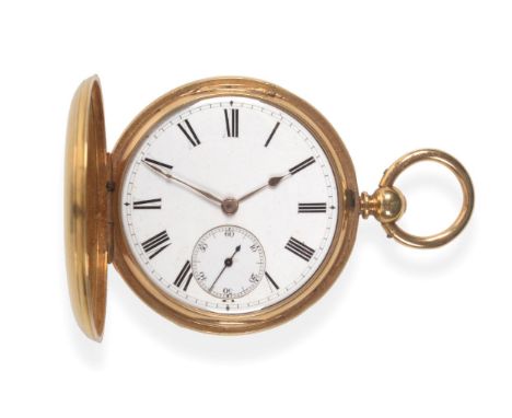 An 18ct Gold Full Hunter Pocket Watch, G E Searle, Stonehouse, 1865, lever movement, diamond endstone, enamel dial with Roman