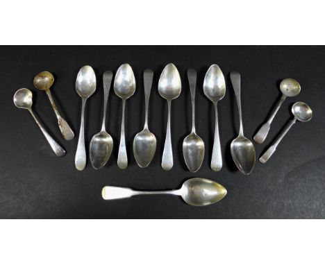 A group of Georgian silver flatware, comprising nine teaspoons, including a set of three George III teaspoons, possibly Willi
