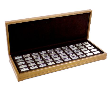 A John Pinches commemorative set of fifty silver ingots, '1000 Years of British Monarchy', 'Sterling Silver Mint Edition', is