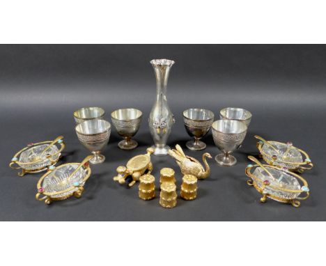 A set of six Cristofle goblet style silver plated egg cups, stamped 'Cristofle' to base rims, each 5.2 by 8cm high, also a wh