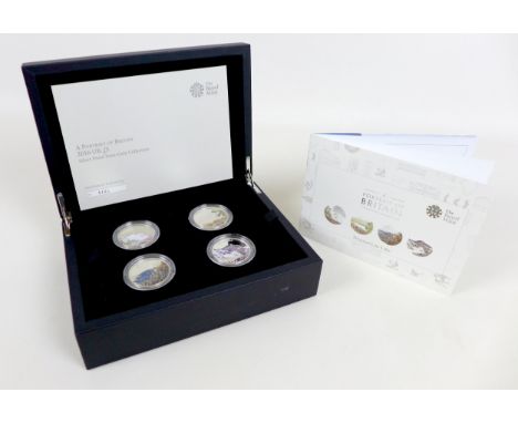 A limited edition Elizabeth II Royal Mint commemorative silver proof four £5 coin set, 2016 'A Portrait of Britain Forged by 