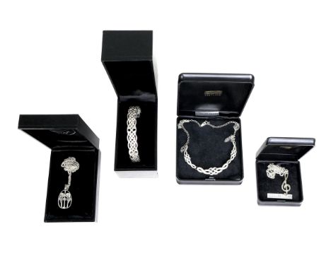 A group of Ortak jewellery, comprising a Sterling silver knot necklace, a Sterling silver rose necklace, a Sterling silver mu