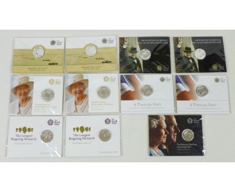 A group of eleven Elizabeth II Royal Mint UK £20 fine silver coins, comprising two 'A Timeless First, The George and the Drag