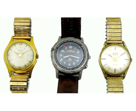 A group of three gentleman's wristwatches, comprising a Lacorda gold plated wristwatch, circular dial, subsidiary second dial