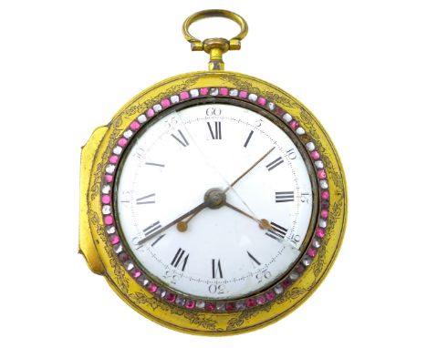 A large George III gilt brass pair cased verge pocket watch, circa 1780, the full plate chain fusee movement signed 'Jno Ilbe