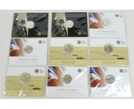 A group of nine Elizabeth II Royal Mint UK £20 fine silver coins, comprising four 'A Timeless First, The George and the Drago