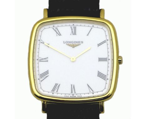 A Longines Les Grandes Classiques gentleman's wristwatch, circa 1994, model 7413, gold plated and steel backed, rounded squar
