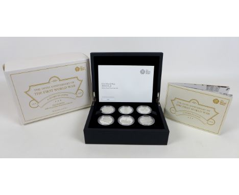 A limited edition Elizabeth II commemorative silver proof six £5 coin set, 2018 'The 100th Anniversary of the First World War