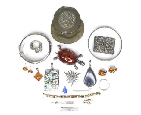 A group of silver and costume jewellery, including a silver bangle and ring, 22.7toz, an engraved silver bangle, silver stack