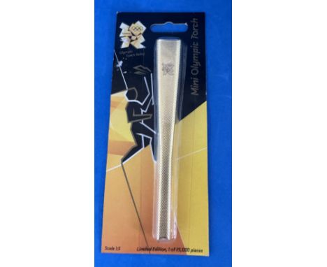 London 2012 Olympic Games limited edition mini Olympic torch scale 1:5 in original packaging. Good condition. All autographs 