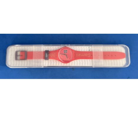London 2012 Olympic Games Maker Swatch watch colour red in original packaging. Good condition. All autographs come with a Cer