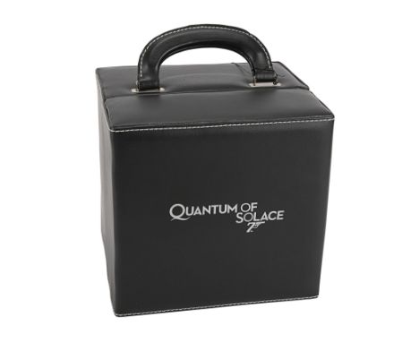 Leather Case Cocktail Set for "Quantum Of Solace" (2008). The set includes two glasses, two stirrers, metal shaker, hip flask