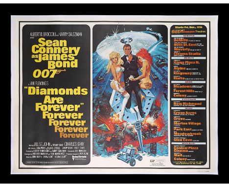 Linen-backed US Subway Advance poster for "Diamonds Are Forever" (1971). The poster showcases the McGinnis poster illustratio
