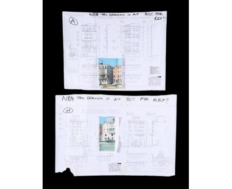 Two original production used photocopy set plan drawings for "Casino Royale" (2006). The drawings show the "Venice Piazza Pla