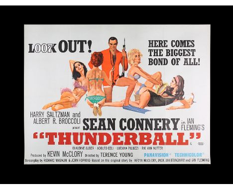 UK Quad poster for the fourth Sean Connery James Bond film "Thunderball" (1965). The Robert McGinnis poster illustration cent