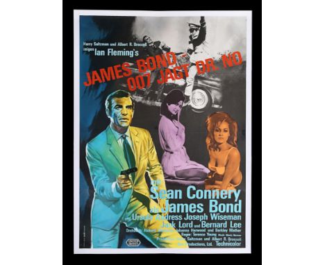 Linen-backed German A1 poster for "Dr. No" (1962) with a stunning poster design by Atelier Degen. The unusual colour scheme i