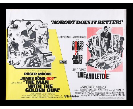 UK Quad double-bill poster for "The Man With The Golden Gun" (1974) and "Live And Let Die" (1973), this being for a 1977 re-r