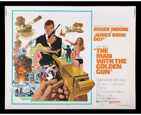 US Half-Sheet poster for "The Man With The Golden Gun" (1974). The Half-Sheet frames the McGinnis poster illustration particu