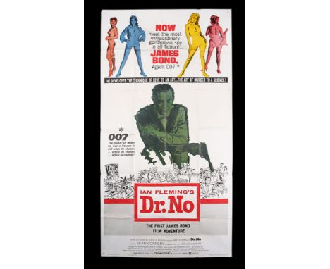 US Three-Sheet poster for "Dr. No" (1962). This format is scarce and far less common than the corresponding US One-Sheet post