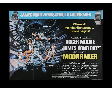 UK Quad "Seiko" variant poster for the Roger Moore James Bond film "Moonraker" (1979). As with the previous Bond film "The Sp