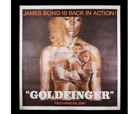 Linen-backed US Six-Sheet poster for "Goldfinger" (1964) presenting Robert Brownjohn's iconic photographic imagery. Six-Sheet