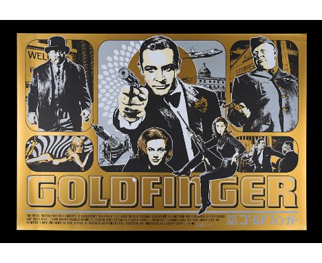 Two Colony Theater posters for "Goldfinger" (1964), this being a reimagined poster design by James Rheem Davis for a screenin