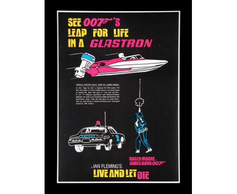 US "Glastron" Promo poster for "Live And Let Die" (1973). One of the highlights in the film involved a speedboat chase featur