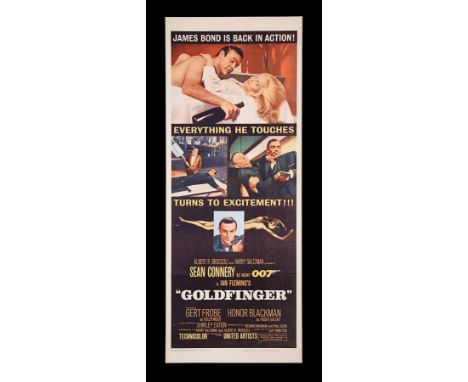 US Insert poster for "Goldfinger" (1964). The poster presents some pivotal photographic scenes from the film including Conner