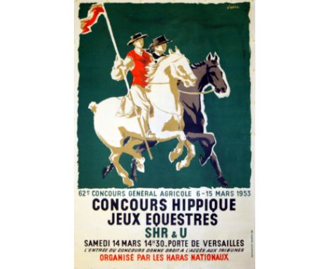 Original vintage advertising poster for a Horce Racing equestrian competition / Concours hippique jeux equestres - that took 