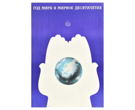 Original vintage Soviet propaganda poster for an International Year of Peace - Into a peaceful decade, the poster features tw
