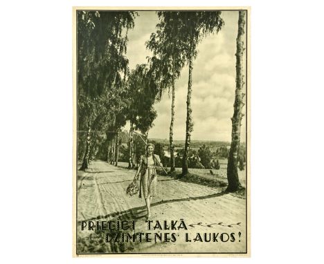 Original vintage Soviet propaganda poster - Happy to help in the fields of our homeland! / Priecigi talka dzimtenes laukos! -