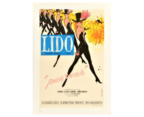Original vintage advertising poster for Pour Vous revue champagne show at Lido by Pierre Louis Guerin and Rene Fraday, direct