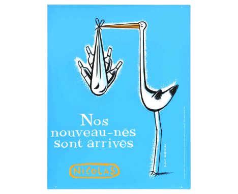 Original vintage advertising poster for Nicolas wine retailer – Nos nouveau-nes sont arrives / Our babies have arrived – feat