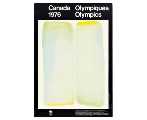 Original vintage sport poster for Canada Olympiques 1976 Olympics featuring a great abstract design by Jean McEwen of yellow 