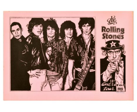 Original vintage music advertising poster for the Rolling Stones American Tour 1981 featuring an illustration of the smiling 