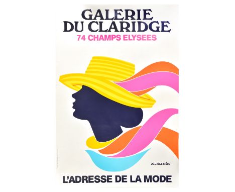 Original vintage advertising poster for Galerie du Claridge on 74 Champs Elysees featuring a colourful illustration of a lady
