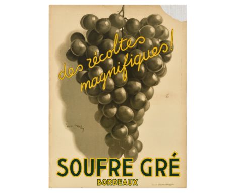 Original vintage advertising poster for Soufre Gre Bordeaux, a sulfur-based fungicide used in agriculture, particularly in vi