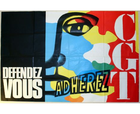 Original vintage political propaganda poster - Defendez Vous  Adherez CGT / Defend Yourself Join the CGT - Design by Fernand 