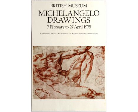 Group of two art exhibition posters: 1. Original vintage advertising poster for Michelangelo Drawings Exhibition held in Brit