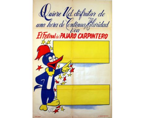 Set of four original vintage cartoon posters. 1. Woodpecker Festival / Festival del Pajaro Carpintero - Design features the W