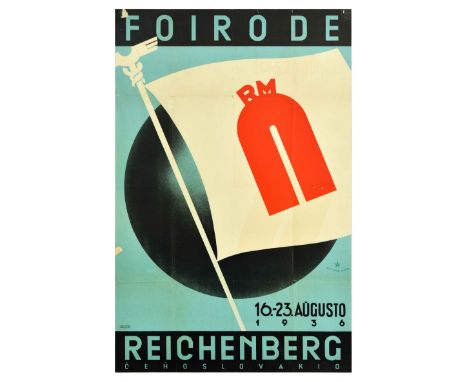 Original vintage advertising poster Foirode 16-23 August 1936 at Reichenberg Czechoslovakia, featuring an illustration of a w