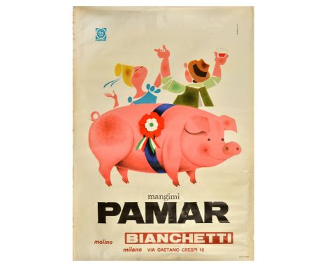 Original vintage advertising poster for Pamar feed mill Bianchetti / Mangimi Pamar Molino Bianchetti on Via Gaetano Crespi 12
