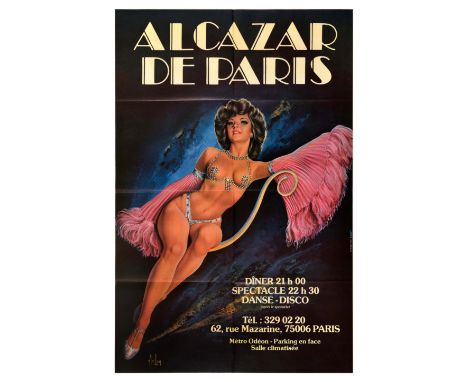 Original vintage advertising poster for Alcazar de Paris diner spectacle cabaret show featuring a design by Alain Gourdon (19
