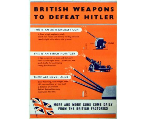 Original vintage World War Two poster  - British Weapons to Defeat Hitler - Design features illustrations and descriptions of